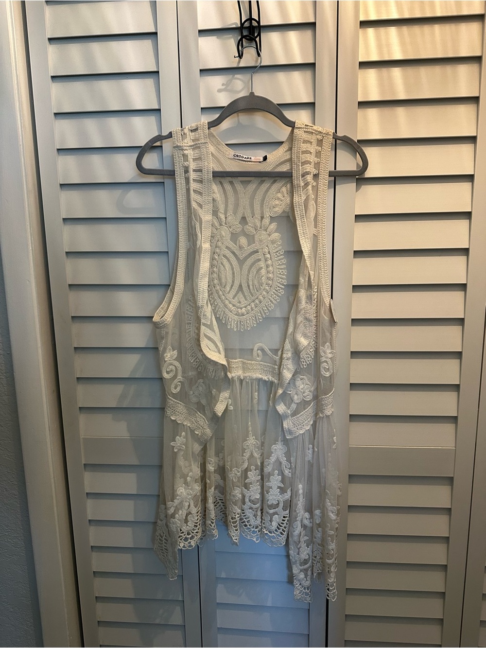 Crochet Lace Open-Front Tank Vest - cream